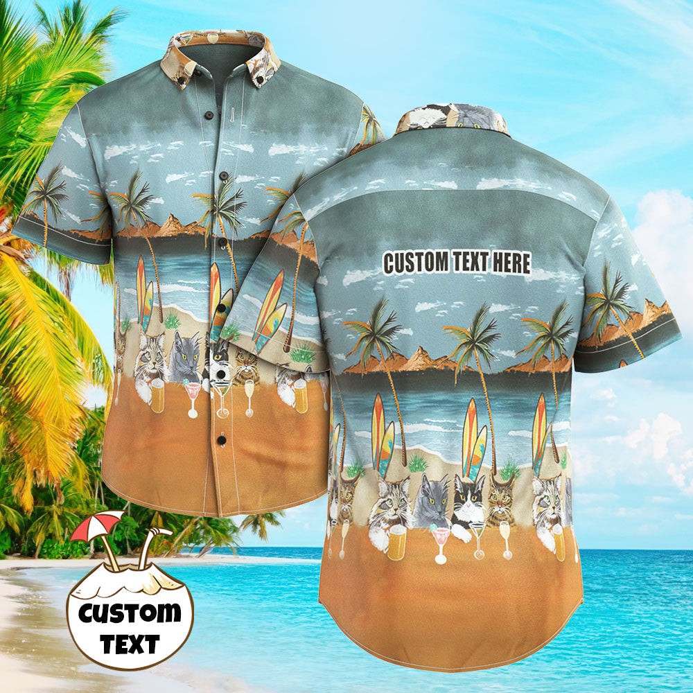 Camisas Hawaianas Personalizadas Para Hombres Camisas Con Texto Personalizado Regalos Para Amantes De Las Mascotas - Fiesta De Gatos Para Mascotas
