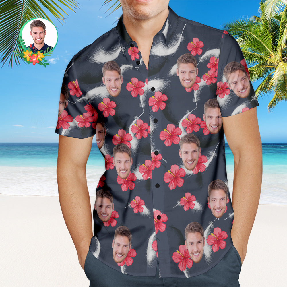 Custom Face Red Hibiscus Camisa Hawaiana Para Hombre Aloha Beach Shirt Regalo Para Él