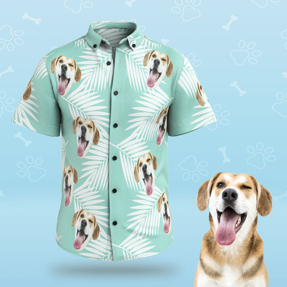 Camisas Hawaianas Personalizadas Con Cara De Perro Linda Personalizada Para Amantes De Las Mascotas - Azul