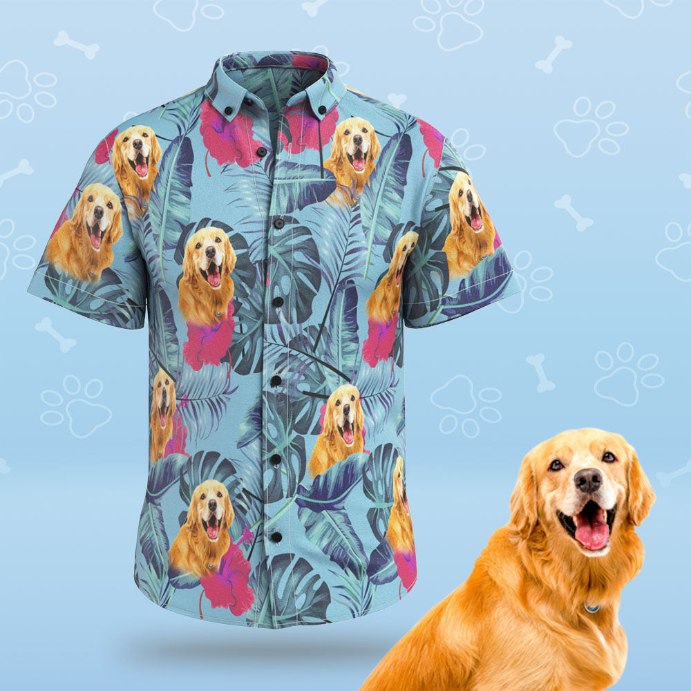 Camisas Hawaianas Personalizadas Con Cara De Perro Linda Personalizada Para Amantes De Las Mascotas - Azul Humo