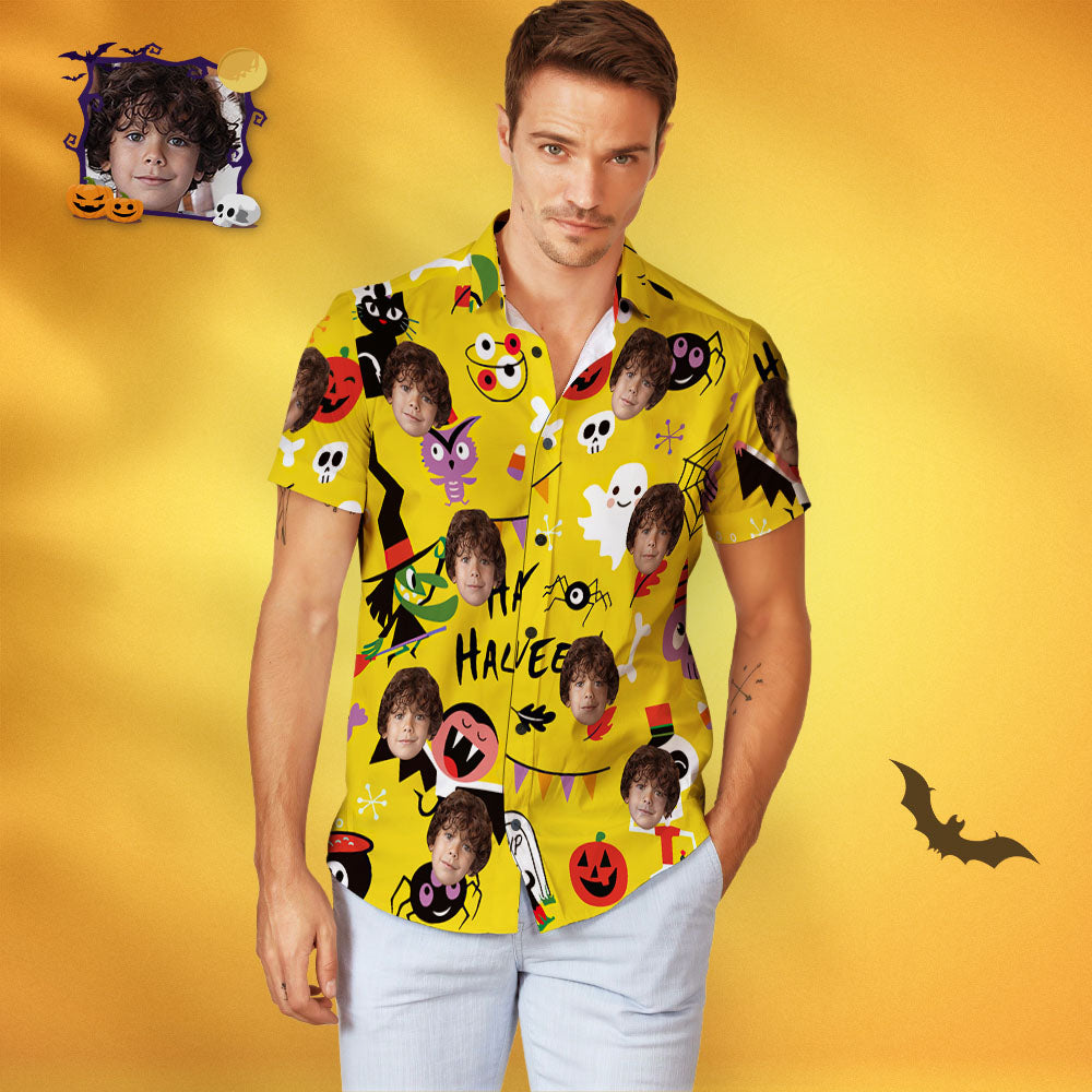 Camisa Hawaiana Personalizada Happy Halloween Con Cara Personalizada Para Hombre