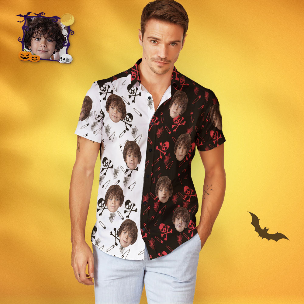 Camisa Hawaiana De Halloween Con Cara Personalizada Camisa Con Estampado De Esqueleto De Dos Tonos Para Hombre
