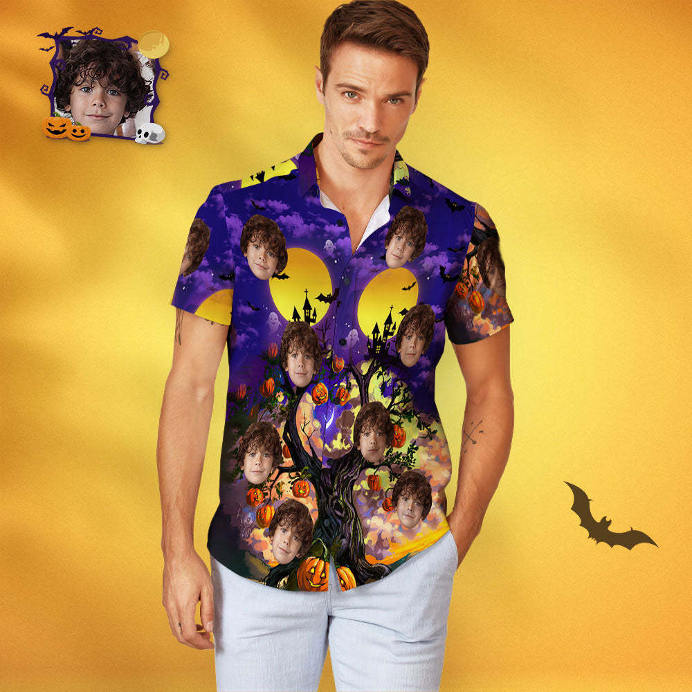 Conjunto De Aloha A Juego Familiar Con Cara Personalizada, Camisetas Hawaianas A Juego Personalizadas Con Estilo De Halloween