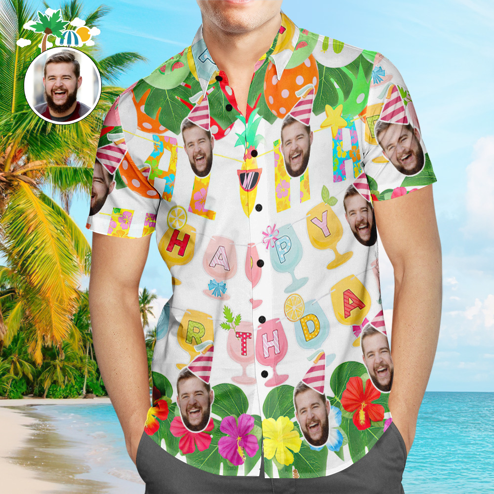 Camisa Hawaiana Personalizada De Aloha Happy Birthday Con Cara Personalizada