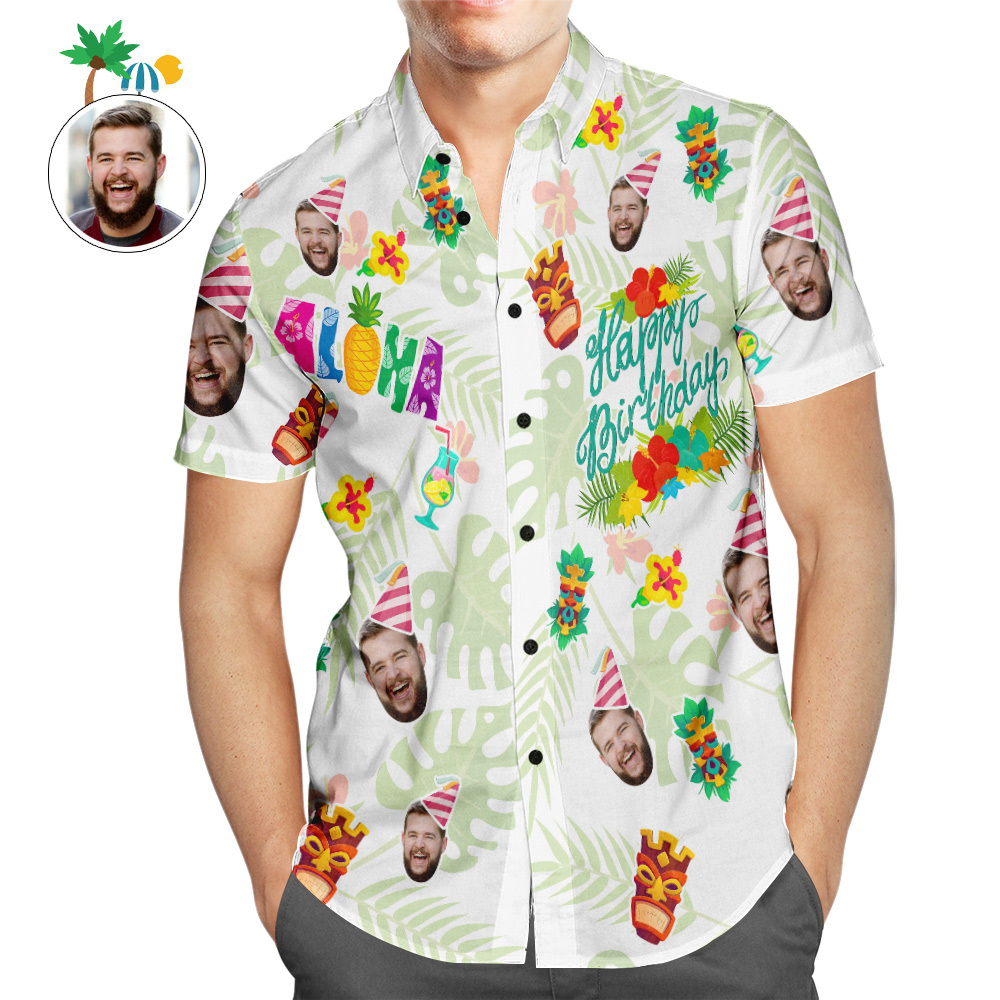 Camisa Hawaiana Aloha Personalizada Camisa Con Cara Personalizada De Feliz Cumpleaños