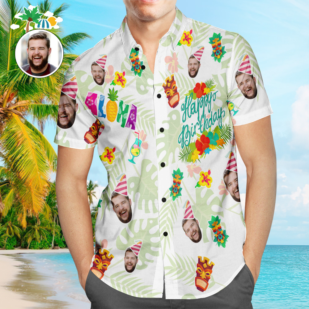 Camisa Hawaiana Aloha Personalizada Camisa Con Cara Personalizada De Feliz Cumpleaños