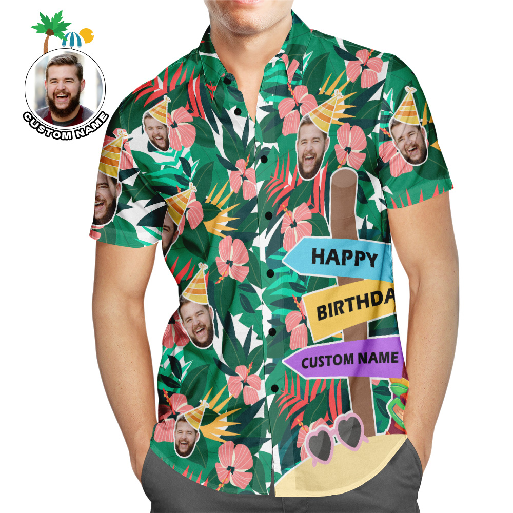 Camisa Hawaiana Personalizada De Cumpleaños Aloha Luau Camisa Personalizada Con Cara