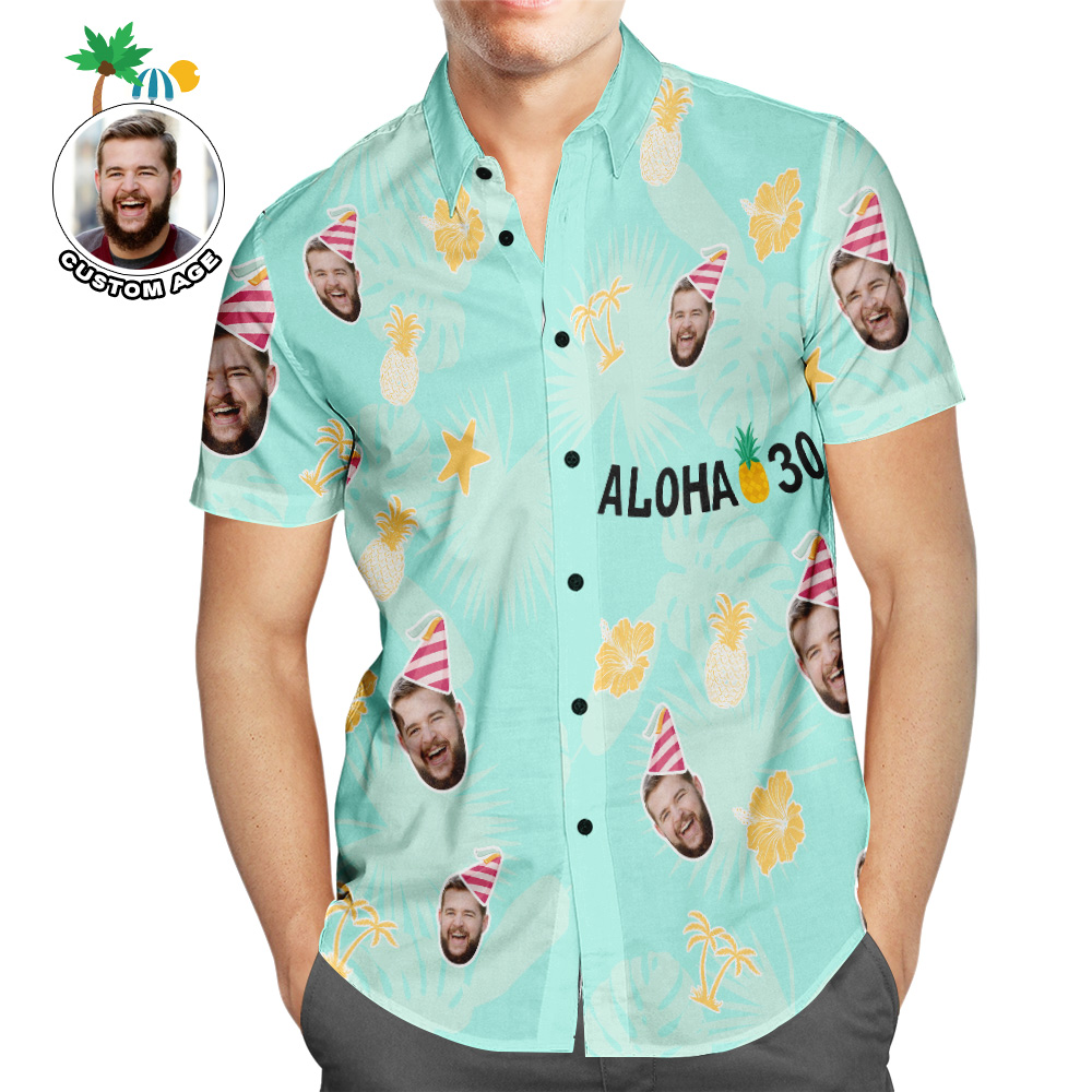 Camisa Hawaiana Personalizada De Cumpleaños Aloha Camisa Personalizada Con Cara