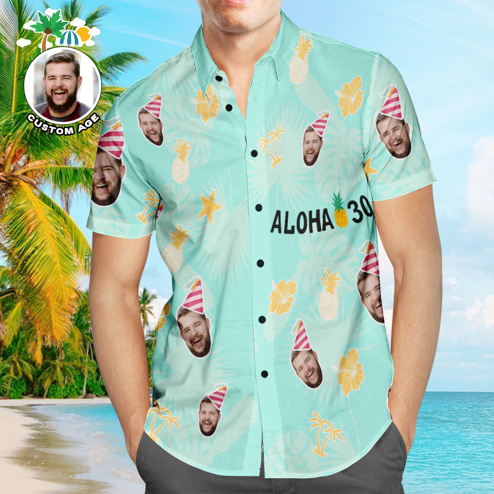 Camisa Hawaiana Personalizada De Cumpleaños Aloha Camisa Personalizada Con Cara