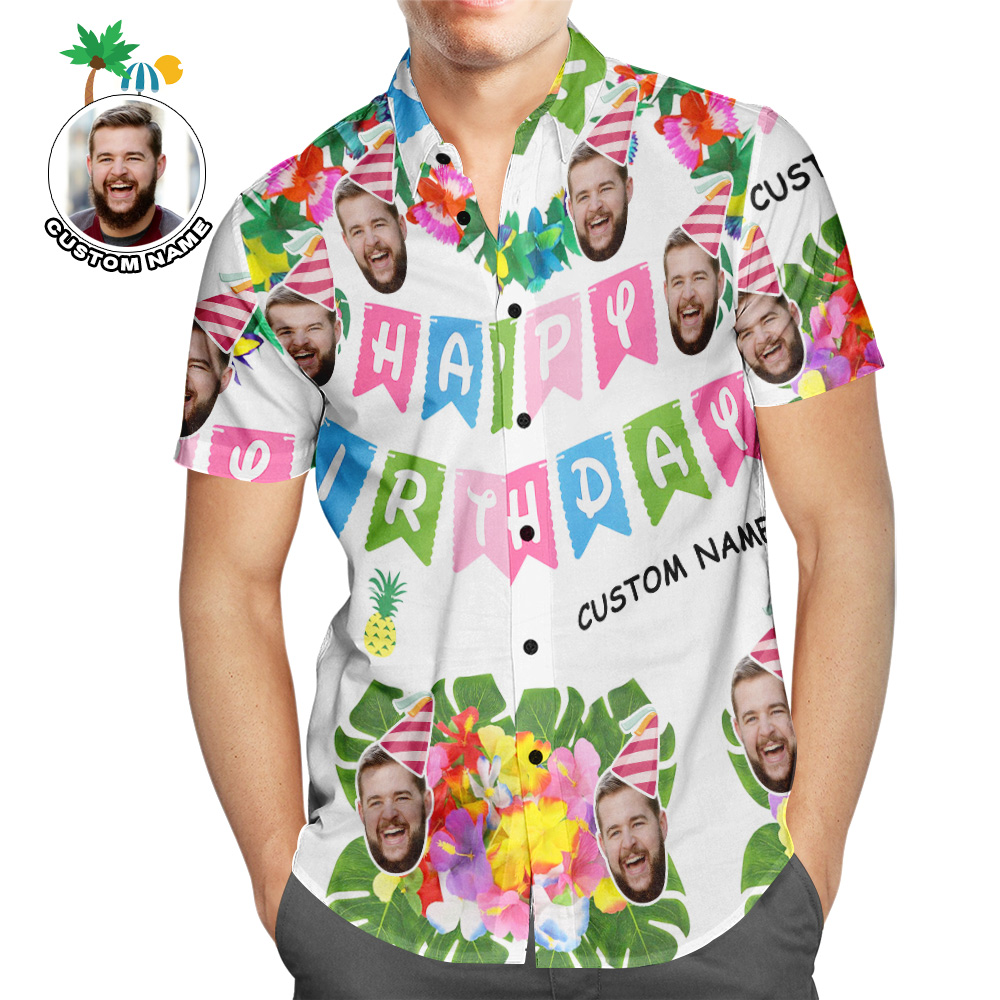 Camisa Hawaiana Personalizada Para Fiesta De Cumpleaños Aloha, Camisa Con Cara Personalizada