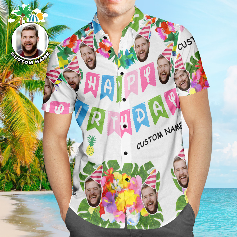 Camisa Hawaiana Personalizada Para Fiesta De Cumpleaños Aloha, Camisa Con Cara Personalizada