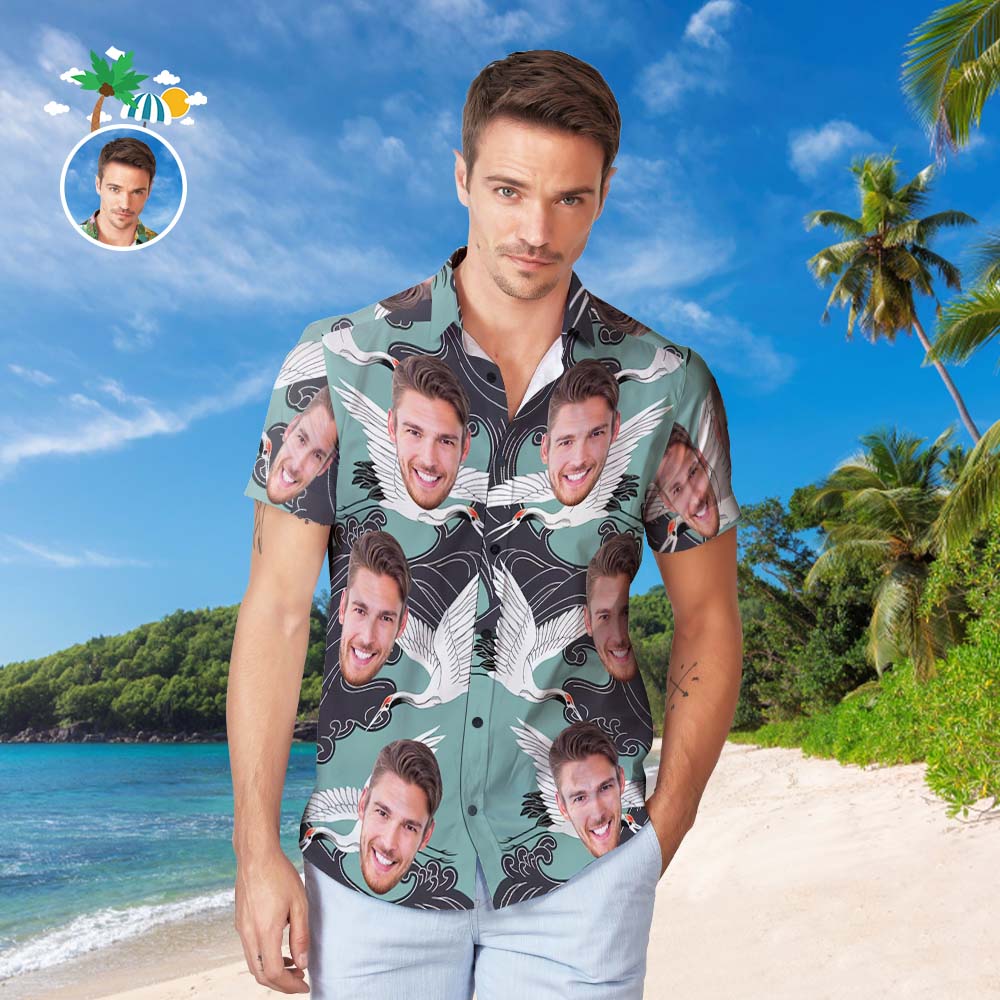 Camisa Hawaiana Con Cara Personalizada, Camisa De Playa Hawaiana Con Estampado Integral Popular Para Hombre, Regalo - Grúa De Estética Oriental