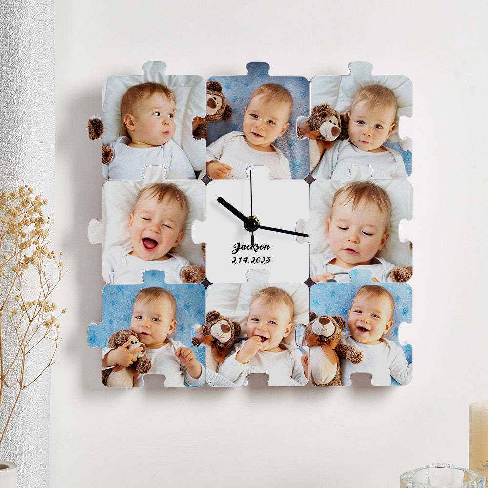 Reloj Con Foto Personalizado, Rompecabezas, Piezas Cambiables Divertidas, Reloj Con Nombre Personalizado - soufeeles