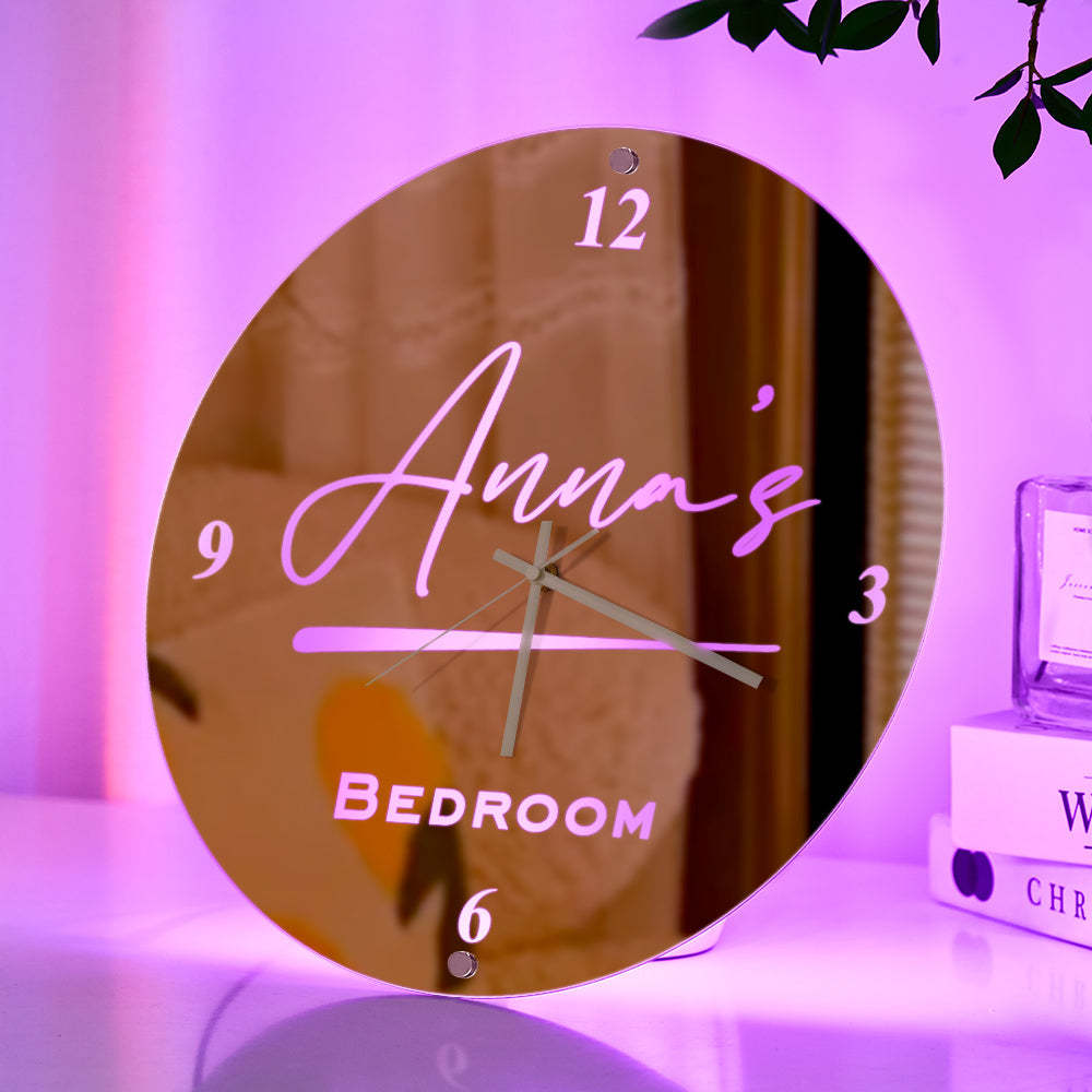 Nombre Personalizado Reloj Espejo Luz Decoración De Pared - soufeeles
