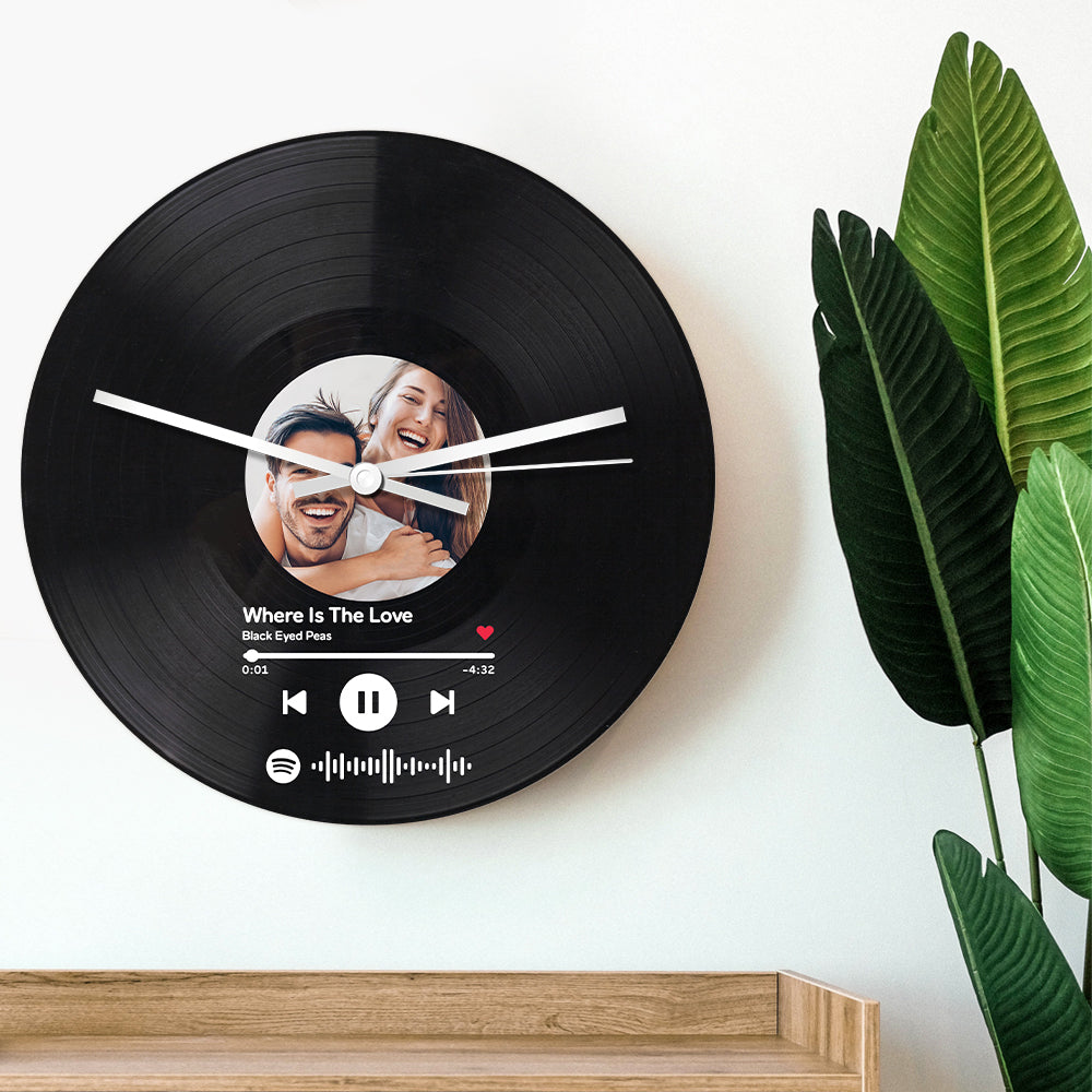 Reloj De Grabación De Vinilo Personalizado, Reloj Con Foto Con Código Spotify Personalizado, Regalos Únicos Para Decoración Del Hogar - soufeeles