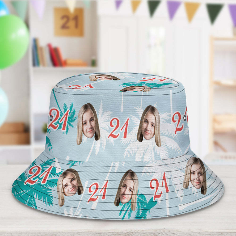 Sombrero De Cubo De Cumpleaños Personalizado Con Cara Y Número Sombrero De Árbol De Coco Rojo Y Blanco
