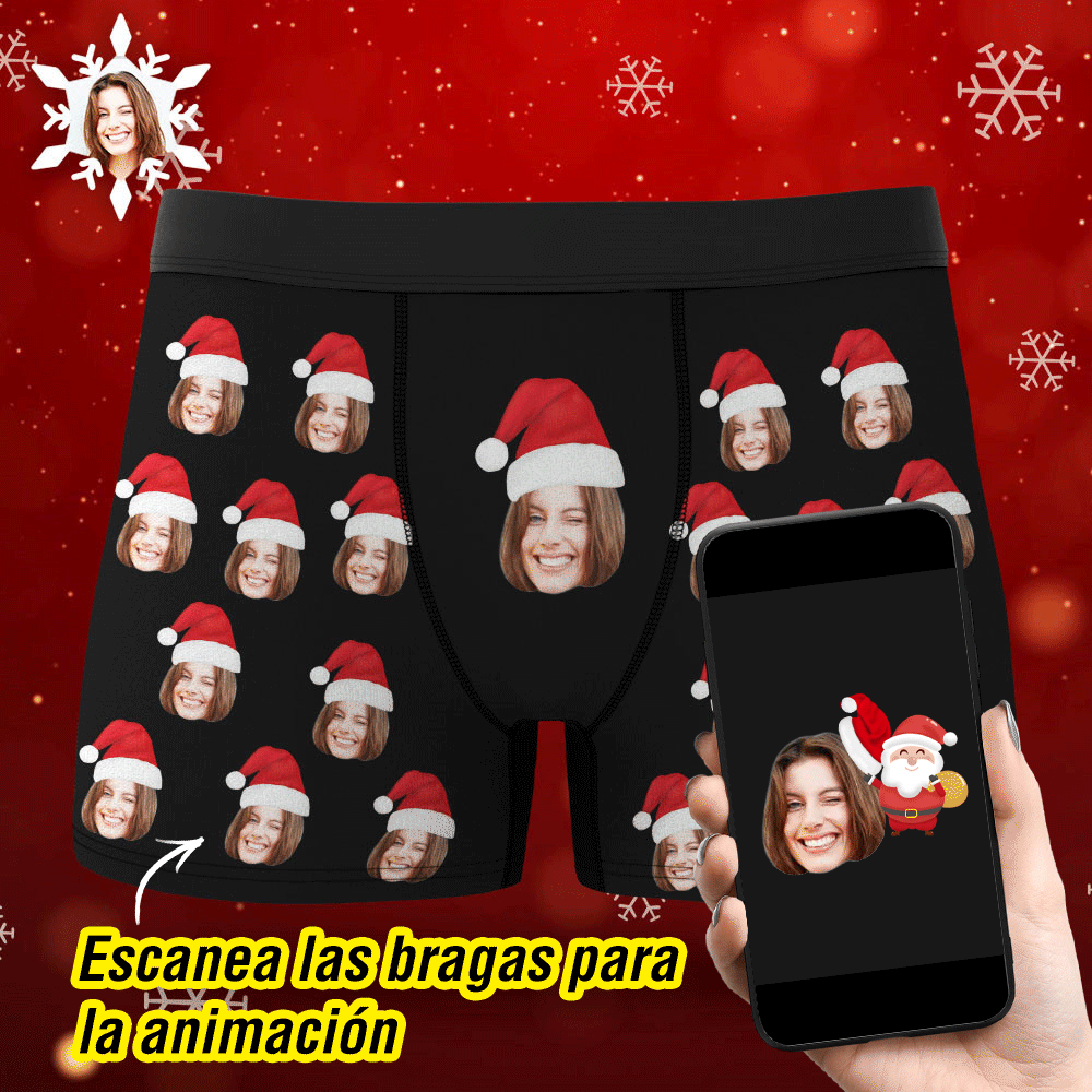 Calzoncillos Tipo B��xer Con Cara Personalizada Y Sombrero De Navidad, Ropa Interior Con Foto Personalizada, Regalo De Navidad Para Hombres, Regalo Ar View