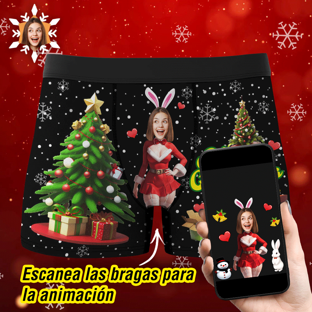 Foto Personalizada Boxer Santa Bunny Girl Cara Ropa Interior Pareja Regalos Regalo De Navidad Vista Ar