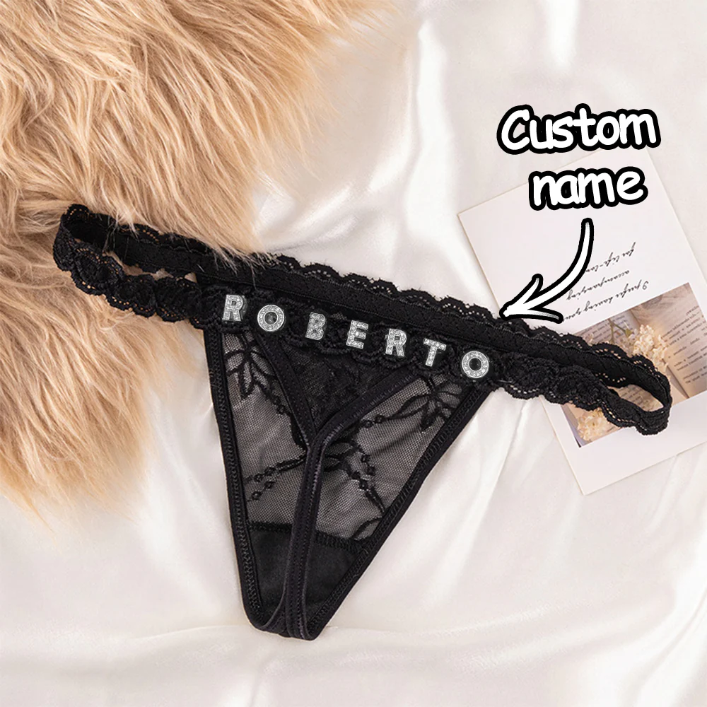 Tangas De Encaje Personalizadas Con Joyer��a Con Nombre De Letra De Cristal, Regalo Para Ella