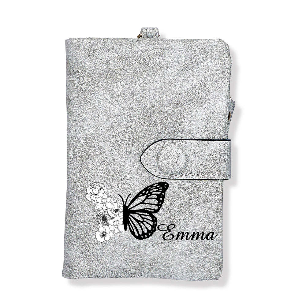 Cartera De Cuero Personalizada Con Diseño De Mariposa Y Flor De Nacimiento, Triple Pliegue, Con Monedero, Regalo Personalizado Para El Día De La Madre Para Mujer - soufeeles