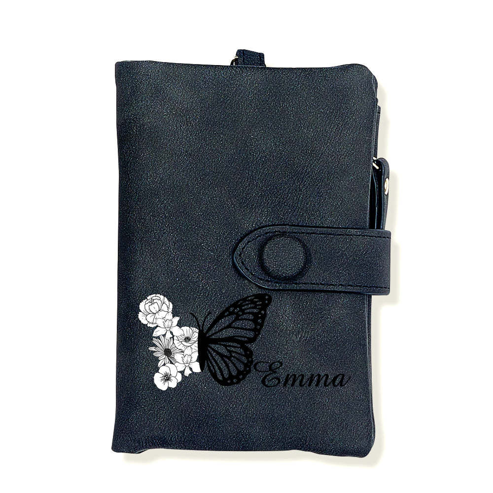 Cartera De Cuero Personalizada Con Diseño De Mariposa Y Flor De Nacimiento, Triple Pliegue, Con Monedero, Regalo Personalizado Para El Día De La Madre Para Mujer - soufeeles