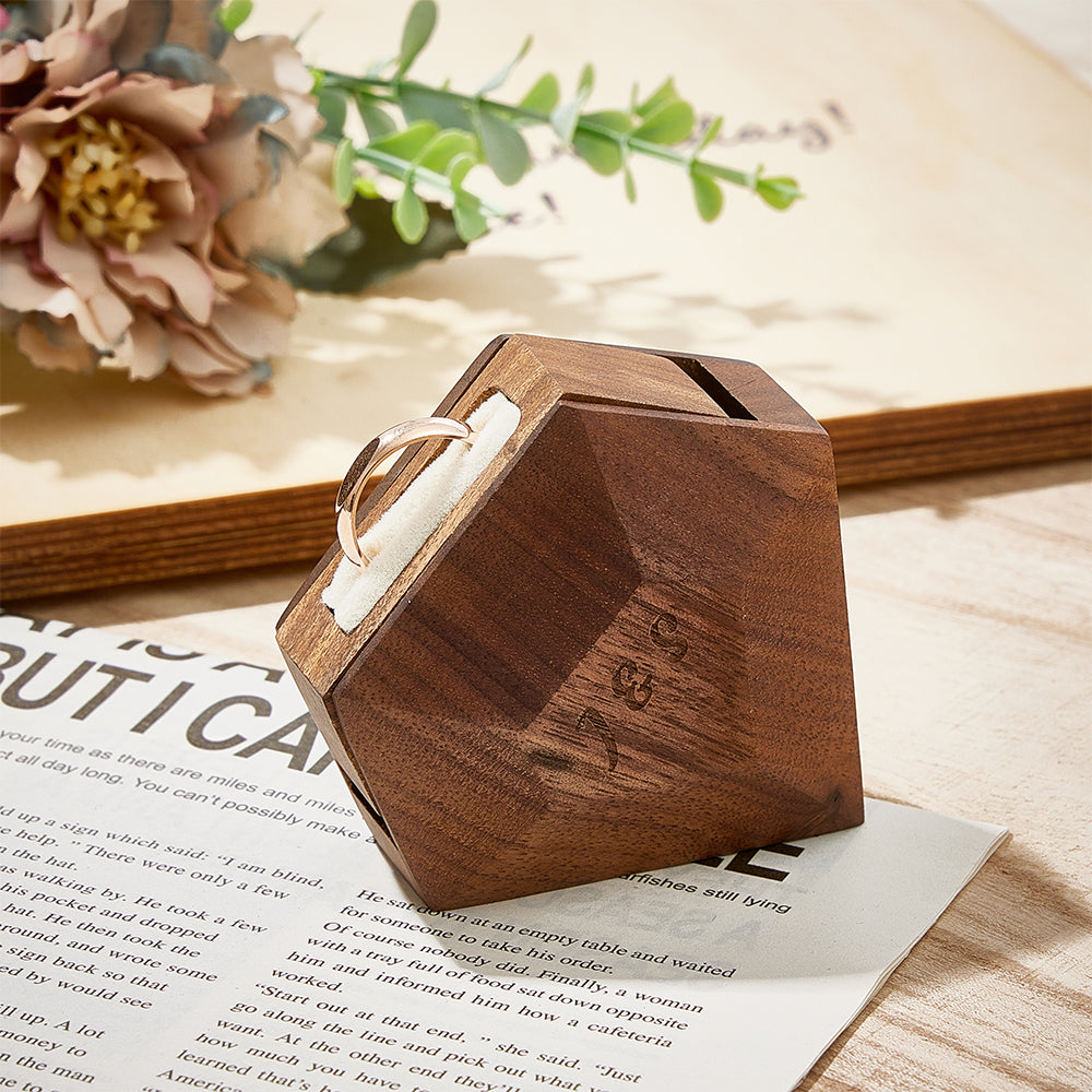 Caja Giratoria De Madera Personalizada Para Anillos, Caja Para Anillos De Compromiso, Regalos De Boda - soufeeles