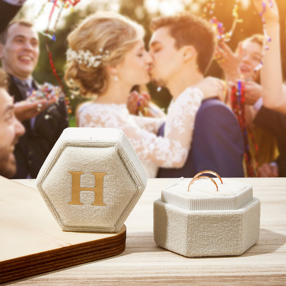 Caja De Anillo Personalizada Con Texto Personalizado, Caja De Anillo Hexagonal, Caja De Anillo De Boda De Compromiso - soufeeles