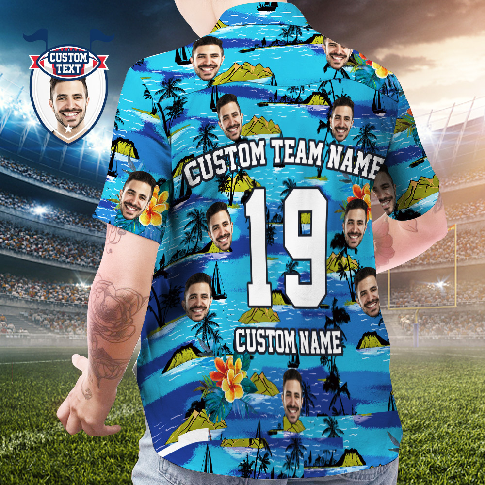 Camisa Hawaiana Impresa Personalizada Para Fanáticos Camisa Hawaiana Personalizada Con Rostro Y Texto Regalo Para Fanáticos - Mountains Design