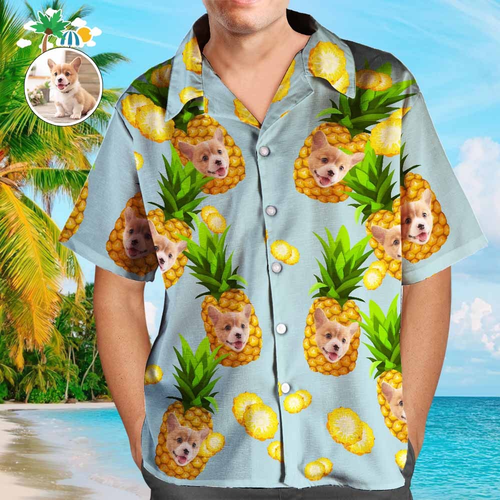 Camisa Hawaiana Con Perro En Ella Camisa Hawaiana De Piña Con Cara Camisas Tropicales Personalizadas
