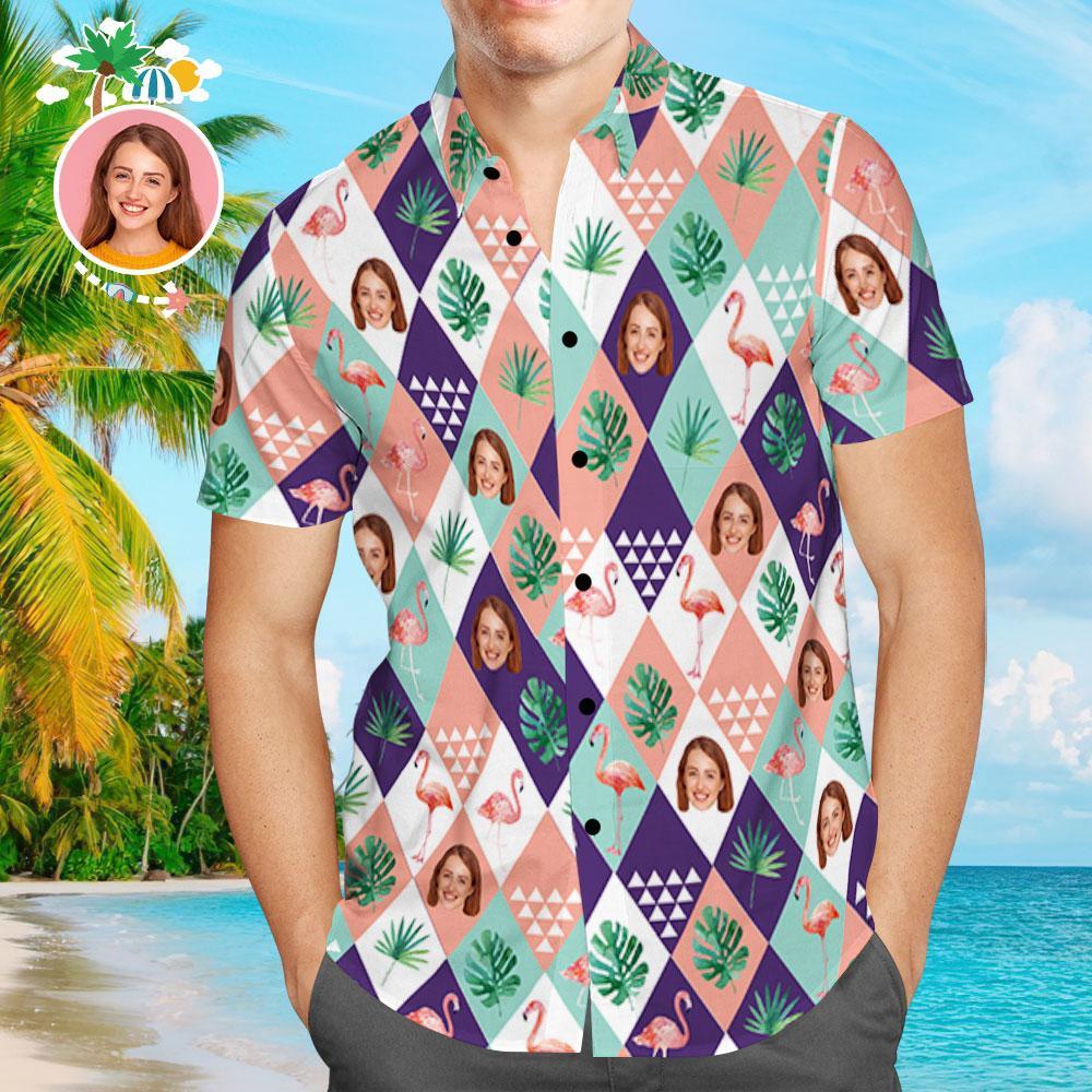 Camisas Hawaianas Personalizadas Camisa De Playa Aloha Con Árbol Y Flamenco Para Hombres