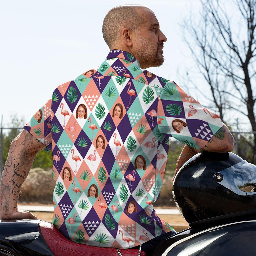 Camisas Hawaianas Personalizadas Camisa De Playa Aloha Con Árbol Y Flamenco Para Hombres