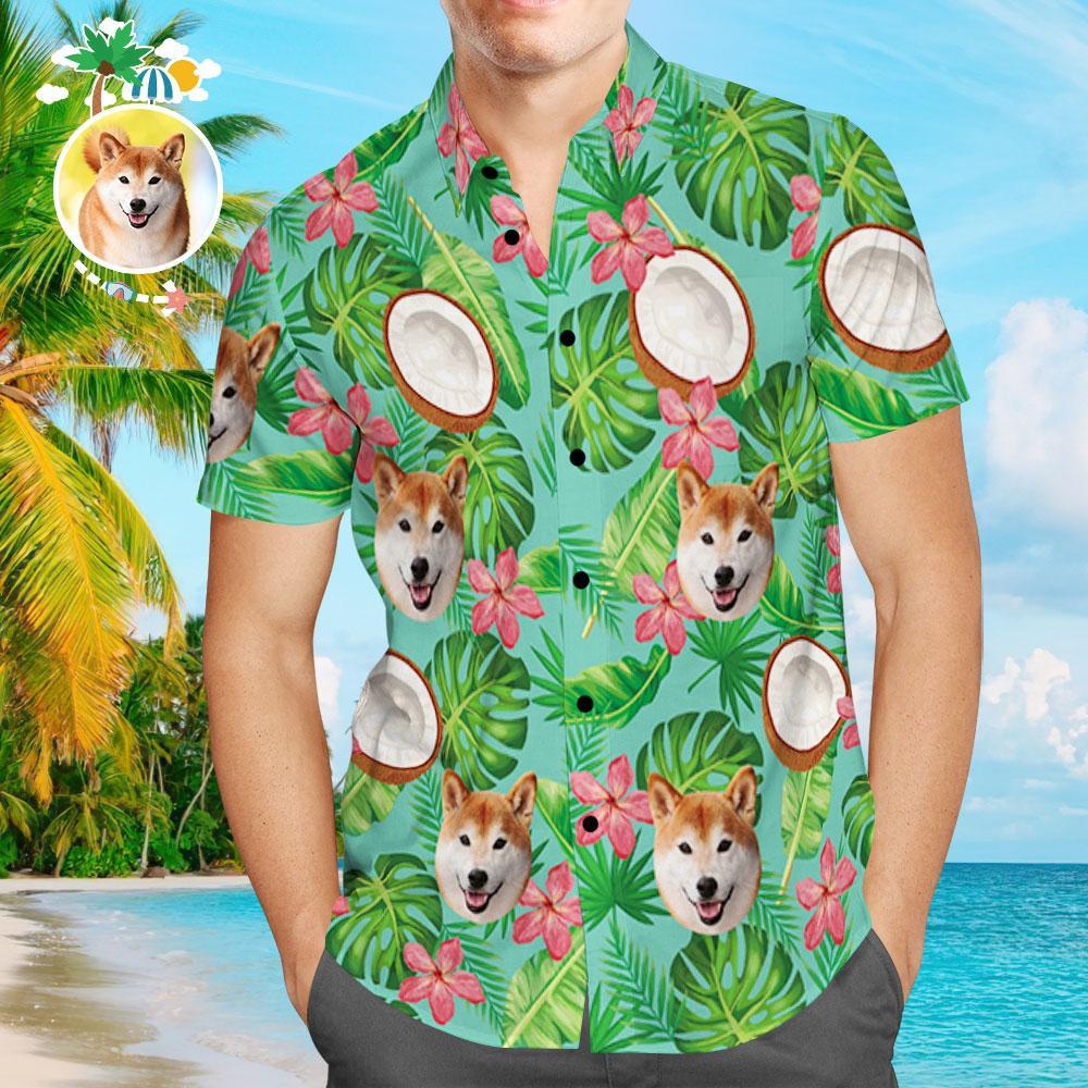 Camisas Hawaianas Personalizadas Con Diseño De Coco, Camisa De Playa Aloha Con Cara De Perro Para Hombres