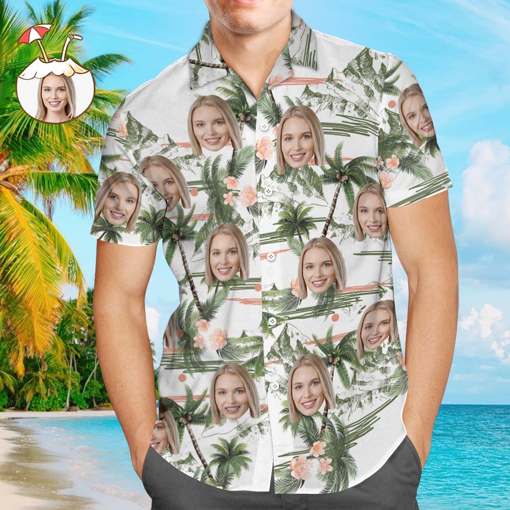 Camisa Hawaiana Personalizada Con Cara Personalizada Con Estampado De Árbol De Coco