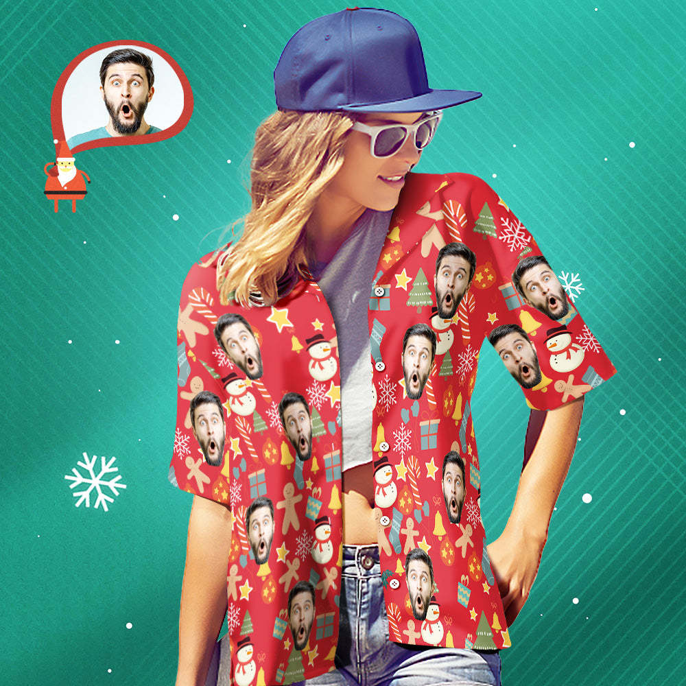 Camisa De Cara Personalizada Foto Personalizada Camisa Hawaiana De Mujer Regalo Sorpresa De Navidad - Feliz Navidad