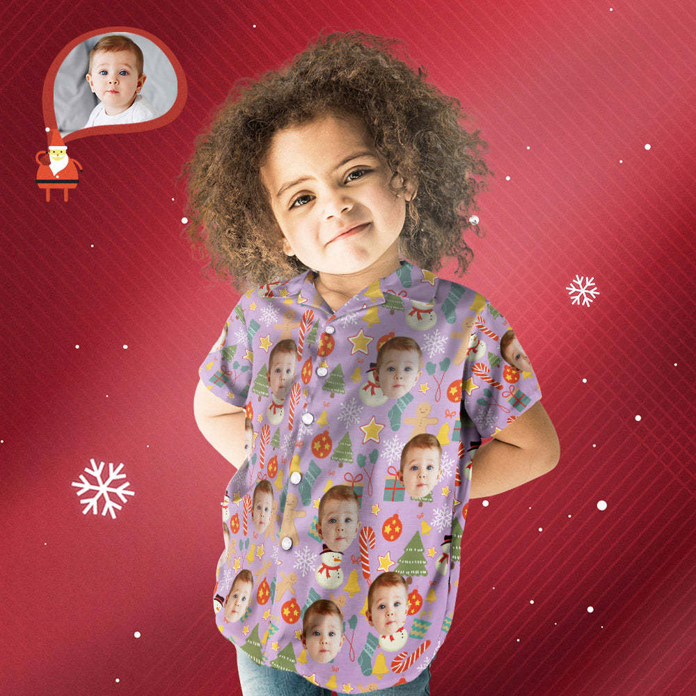 Camisa De Cara Personalizada Foto Personalizada Camisa Hawaiana Para Niños Regalo Sorpresa De Navidad - Feliz Navidad
