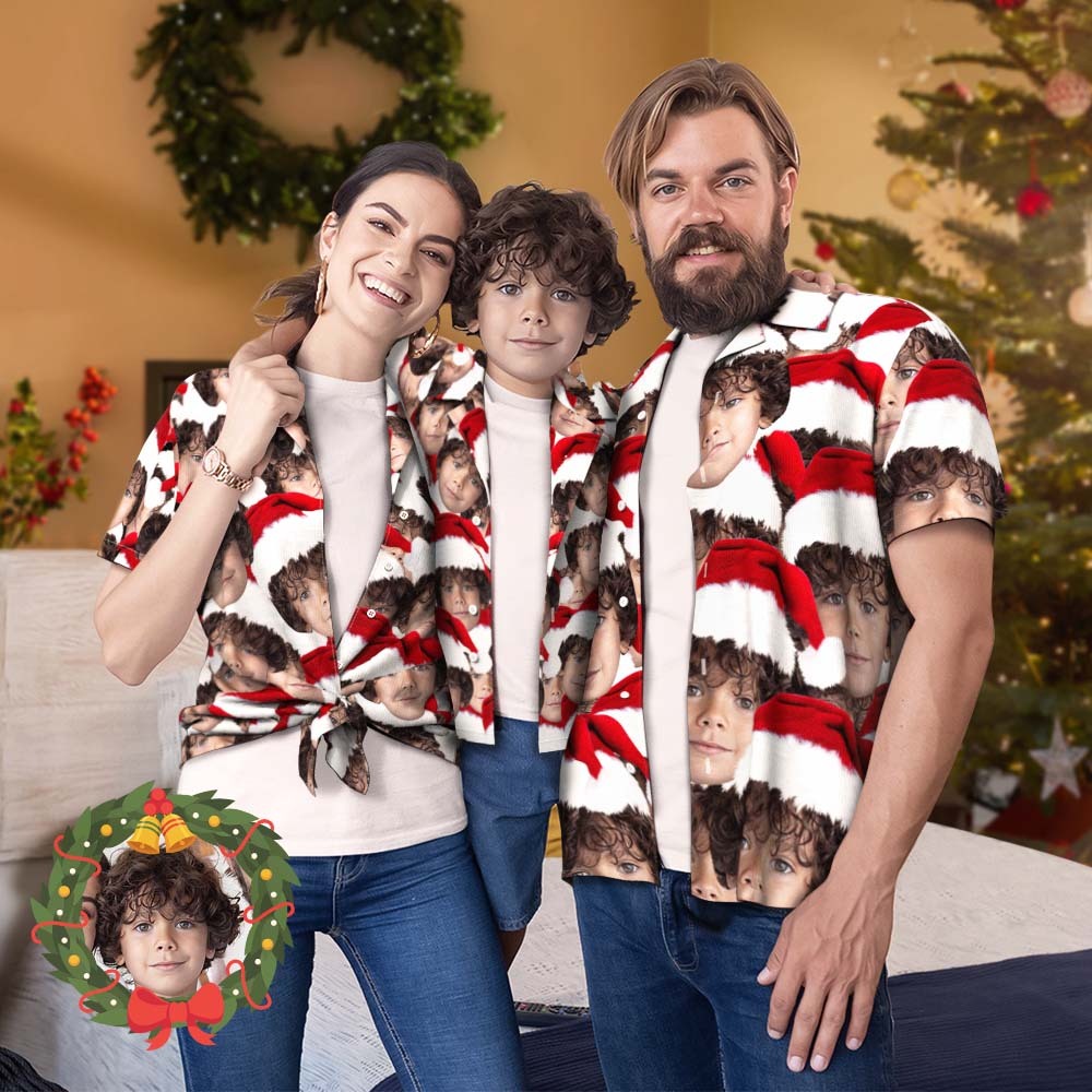 Cara Personalizada, Traje Hawaiano A Juego Para La Familia, Fiesta En La Piscina Navideña, Ropa Para Padres E Hijos - Santa Face Mash