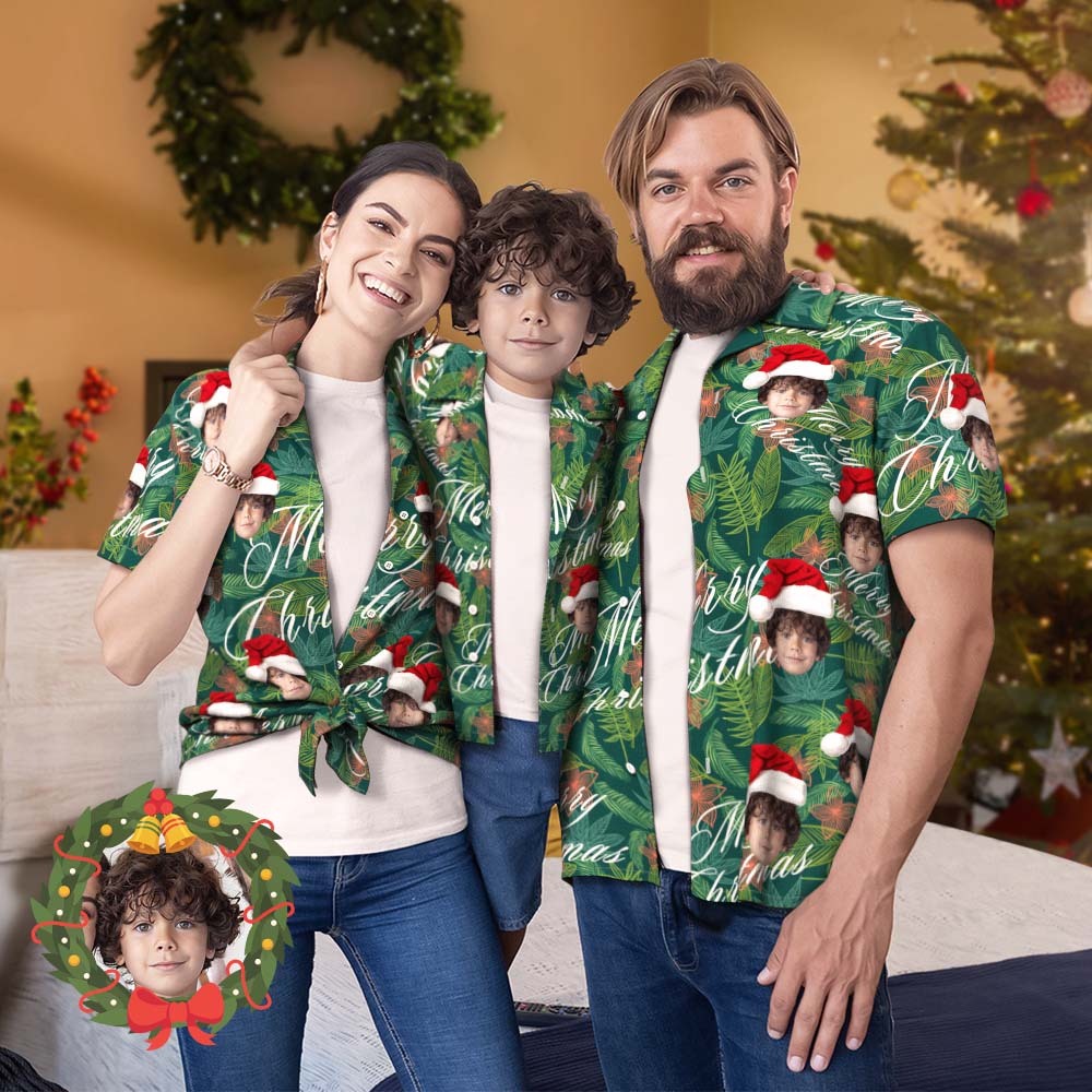Cara Personalizada, Traje Hawaiano A Juego Para La Familia, Fiesta En La Piscina Navideña, Ropa Para Padres E Hijos, Estampado Completo De Hojas