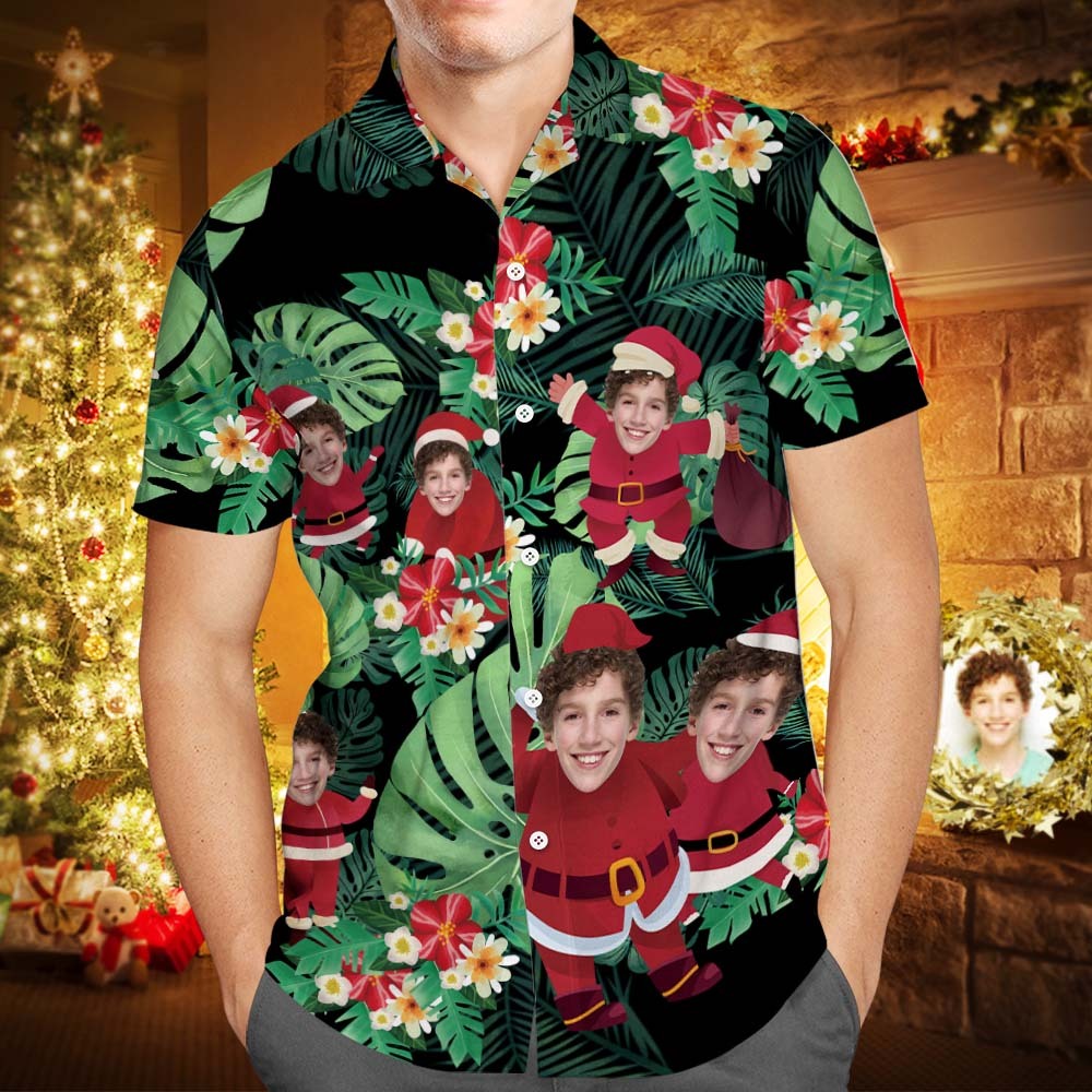 Cara Personalizada, Traje Hawaiano A Juego Para La Familia, Fiesta En La Piscina De Navidad, Ropa Para Padres E Hijos, Regalos Navideños De Papá Noel