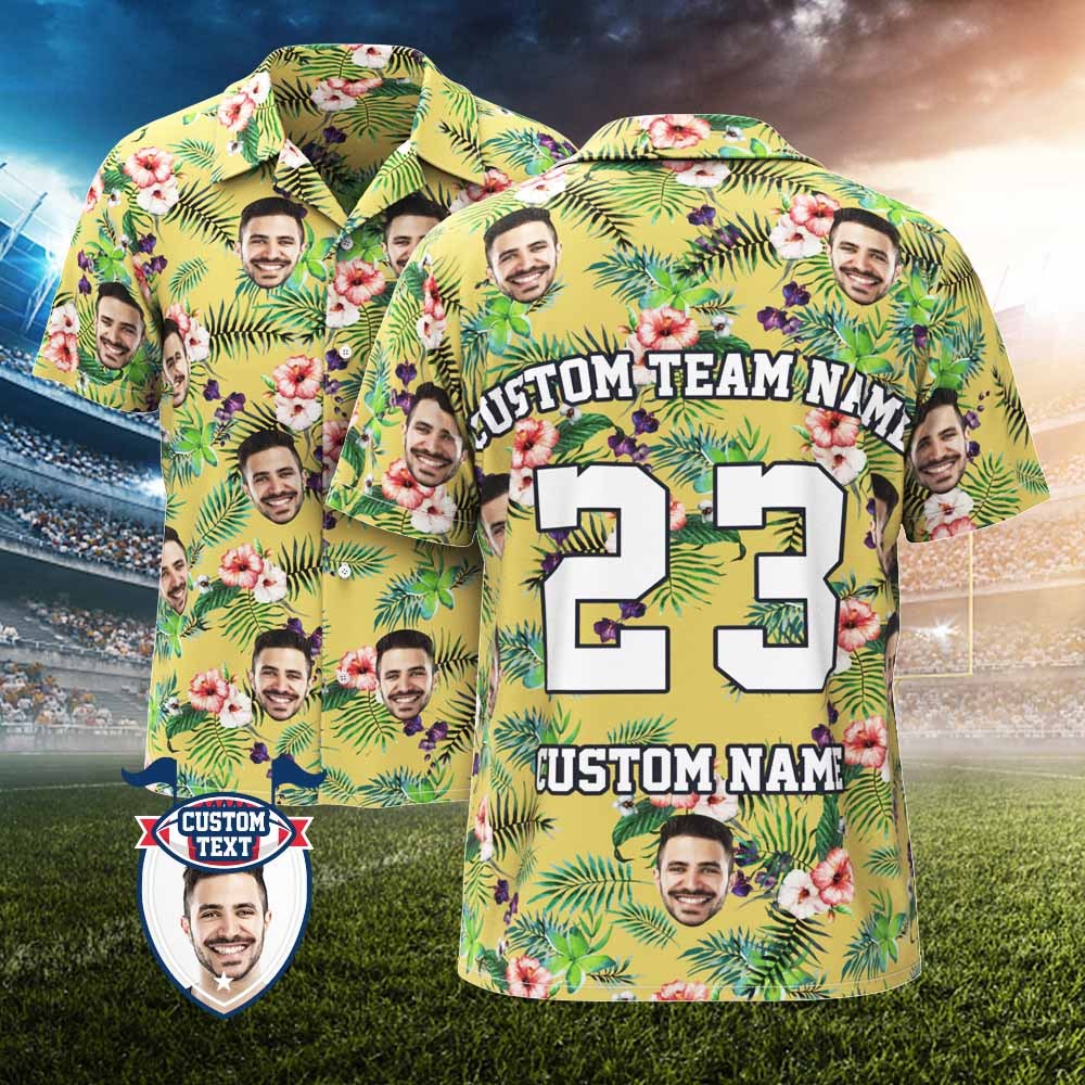 Camisa Hawaiana Impresa Personalizada Para Fanáticos Camisa Hawaiana Personalizada Con Rostro Y Texto Regalo Para Fanáticos - Hojas Y Flores