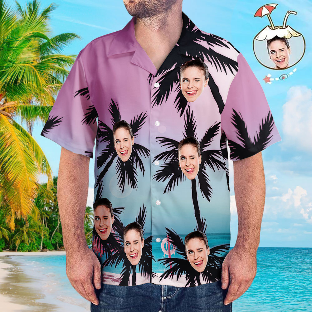 Camisas Hawaianas Personalizadas Camisa De Playa Aloha De Árbol De Coco Y Mar Para Hombres