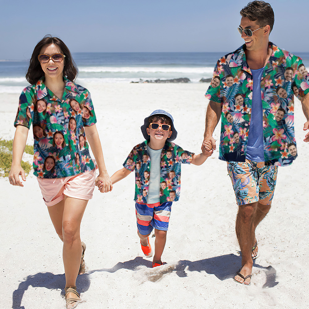 Camisa Hawaiana Con Foto Personalizada, Camisa Hawaiana Con Cara Personalizada Para Padres E Hijos, Regalo Con Flores Coloridas