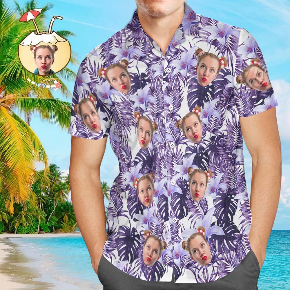 Camisas Hawaianas Personalizadas Hojas De Selva Tropical Púrpura Camisa De Playa Personalizada Aloha Para Hombres