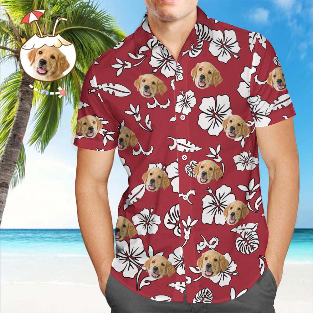 Camisa Hawaiana Personalizada Con Cara De Mascota Camisa Hawaiana Tropical Personalizada Camisas Con Botones Rojos
