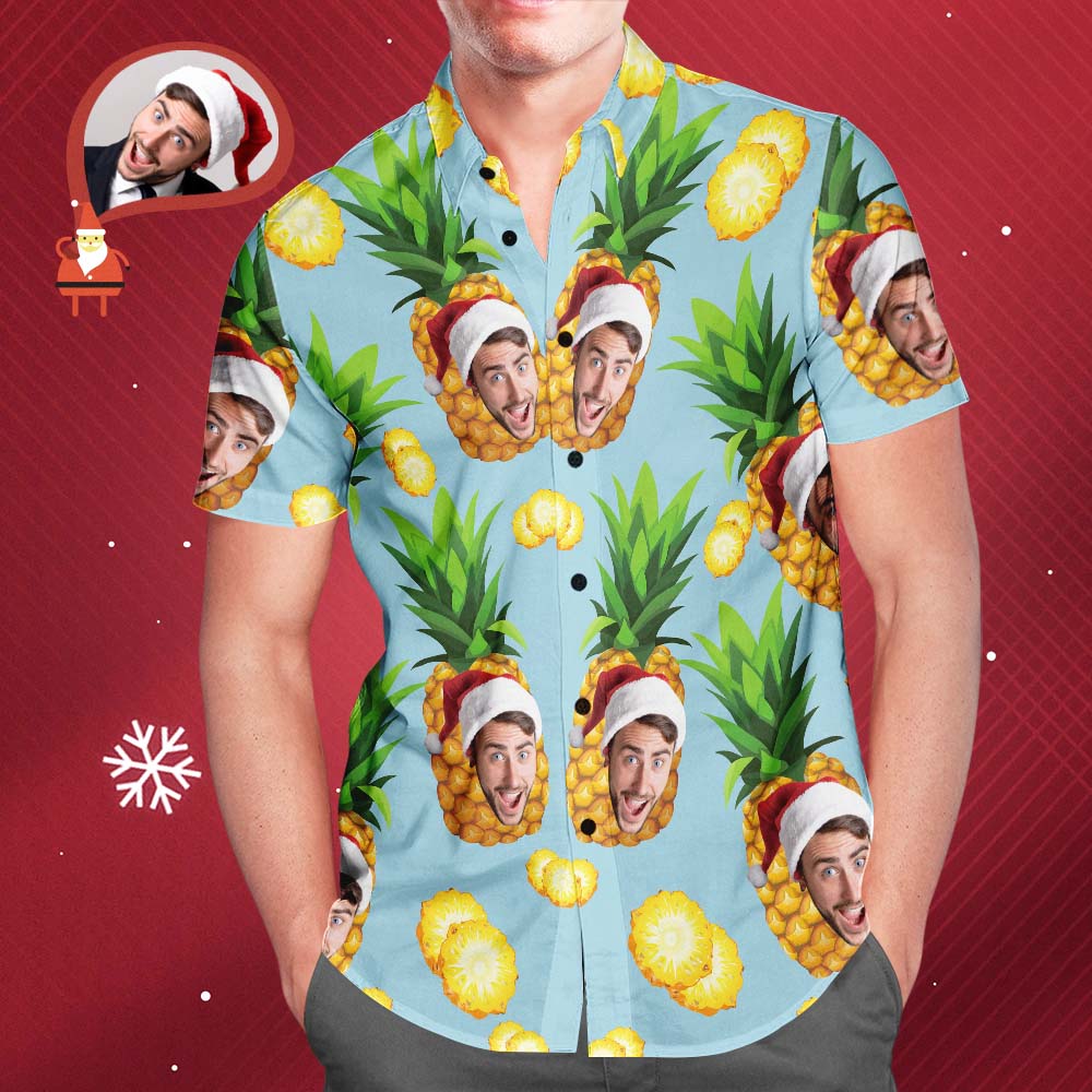 Regalo De Navidad Camisas Hawaianas Personalizadas Camisa De Playa Aloha Personalizada Con Piña Divertida Azul Para Hombres