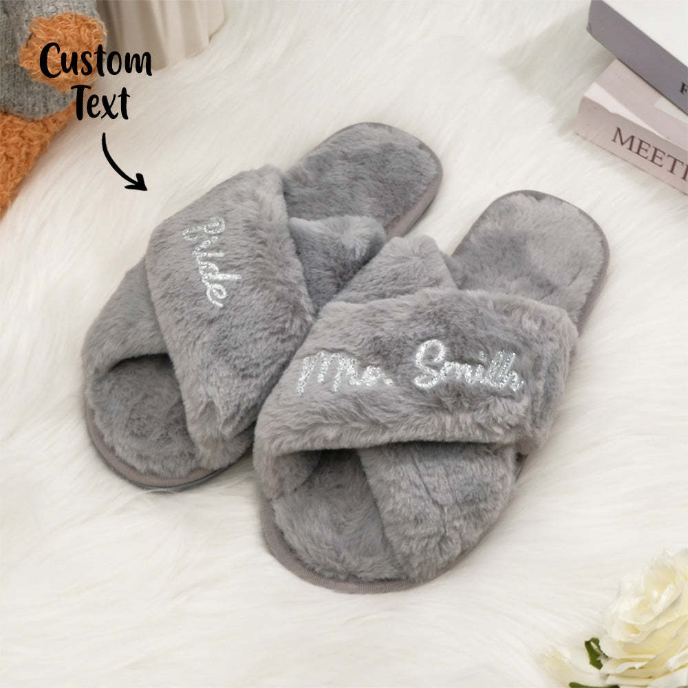 Zapatillas Esponjosas Personalizadas Zapatillas Cruzadas Esponjosas Zapatillas De Novia Regalo De Dama De Honor - soufeeles