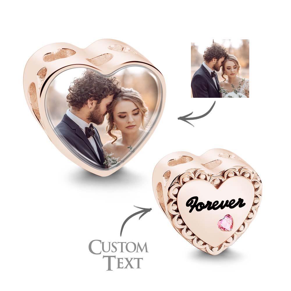 Encanto Personalizado De La Foto Del Corazón Con Los Regalos Rosados del Diamante Del Corazón Del Circón Para Ella - soufeeles