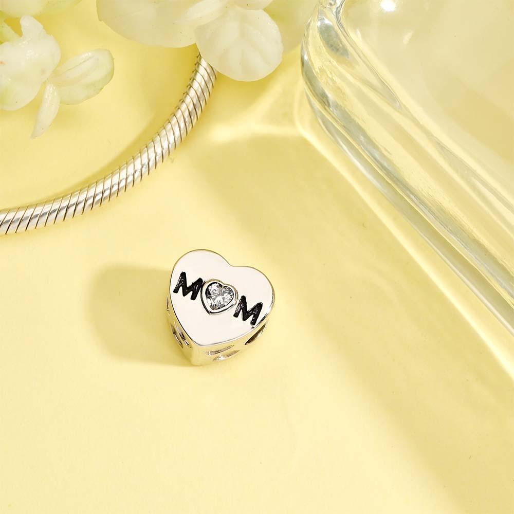 Encanto Personalizado Del Tema De La Mamá De La Foto Del Corazón Con Los Regalos Del Día De La Madre De La Joyería Del Corazón Del Amor Del Circón Blanco - soufeeles