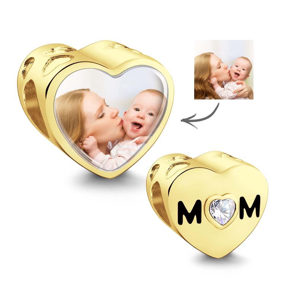 Encanto Personalizado Del Tema De La Mamá De La Foto Del Corazón Con Los Regalos Del Día De La Madre De La Joyería Del Corazón Del Amor Del Circón Blanco - soufeeles