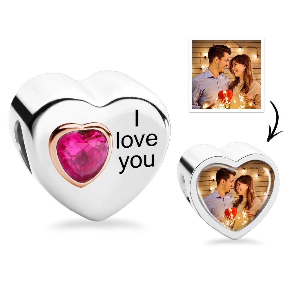 Encanto De Corazón Con Foto Personalizada, Joyería Con Colgante De Piedra Natal Grabada Personalizada - soufeeles