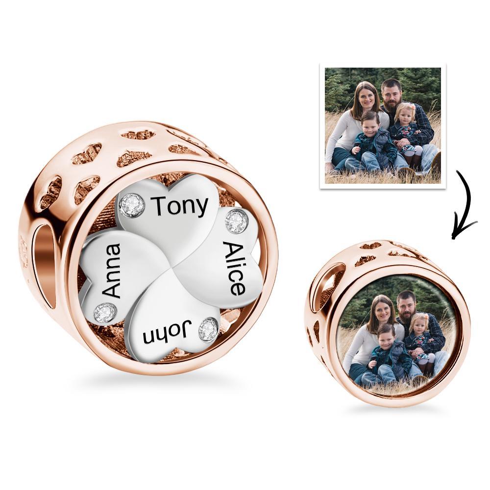 Amuleto Con Foto Grabada Personalizada, Trébol De La Suerte, Regalo De Amor Familiar - soufeeles